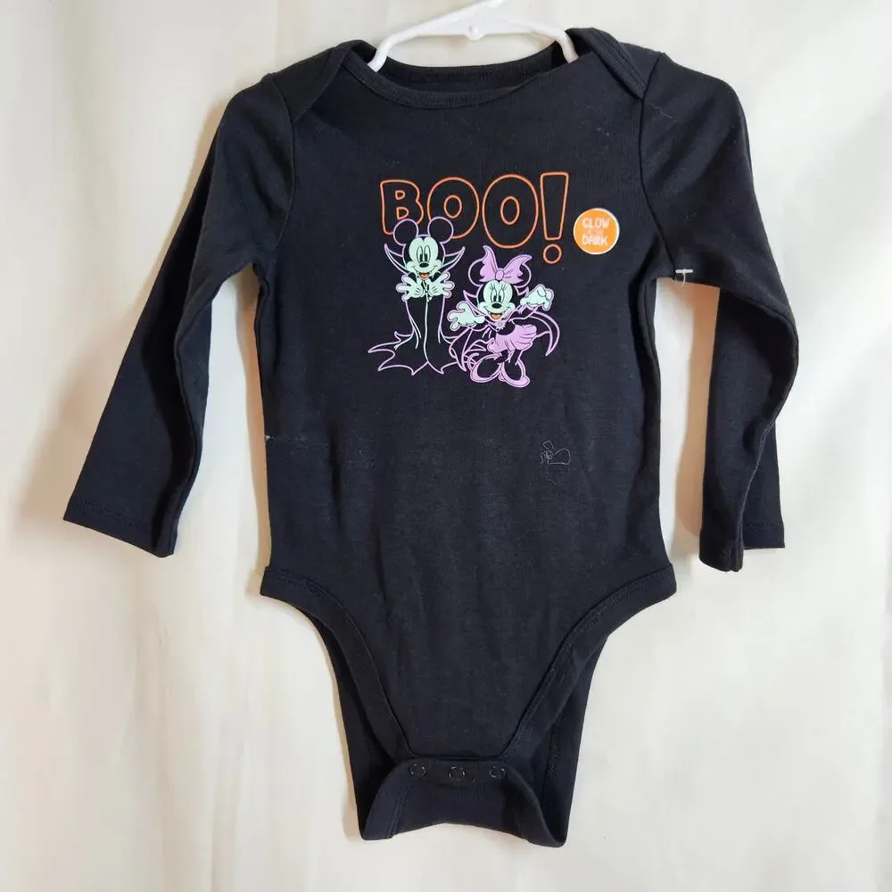Disney BOOO Glow in the Dark with Micky and Minnie Onesie Size 18 months